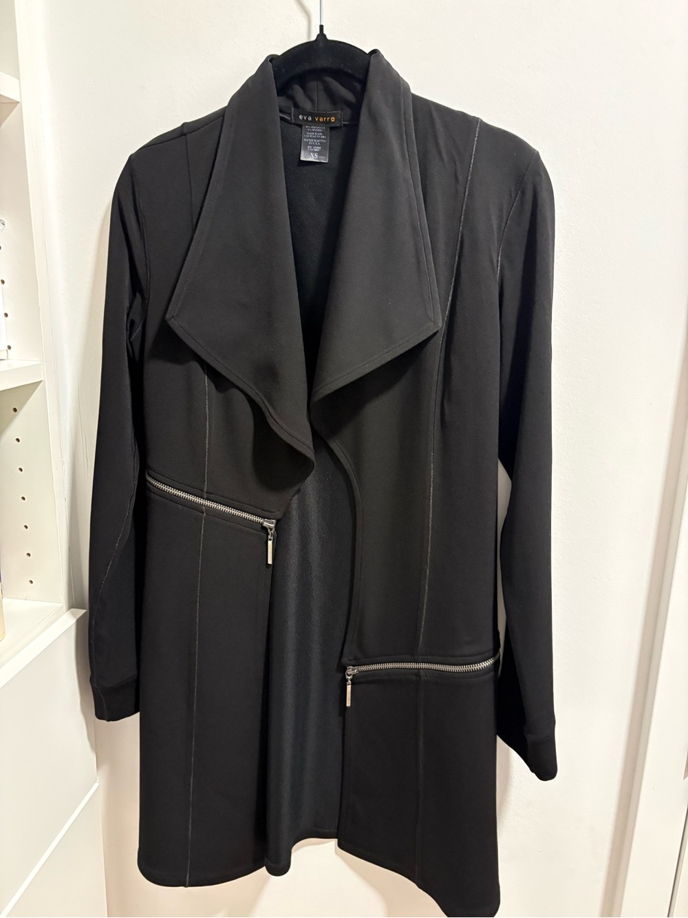 eva varro Black Draped Open-Front Jacket with Zip Detail